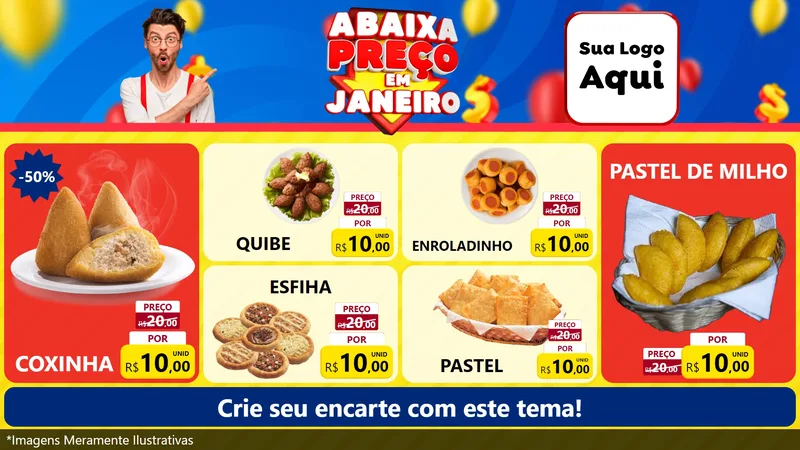 Modelo de TV para TV Horizontal com o tema Abaixa Preço em Janeiro para Salgadaria