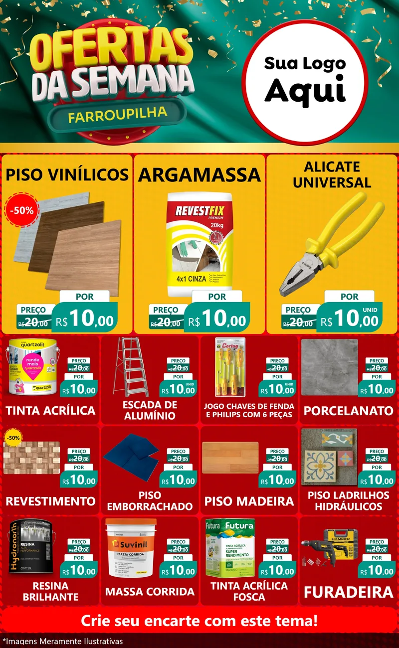 Modelo de Encarte para Encarte Grande com o tema Ofertas da Semana Farroupilha para Material para Construção