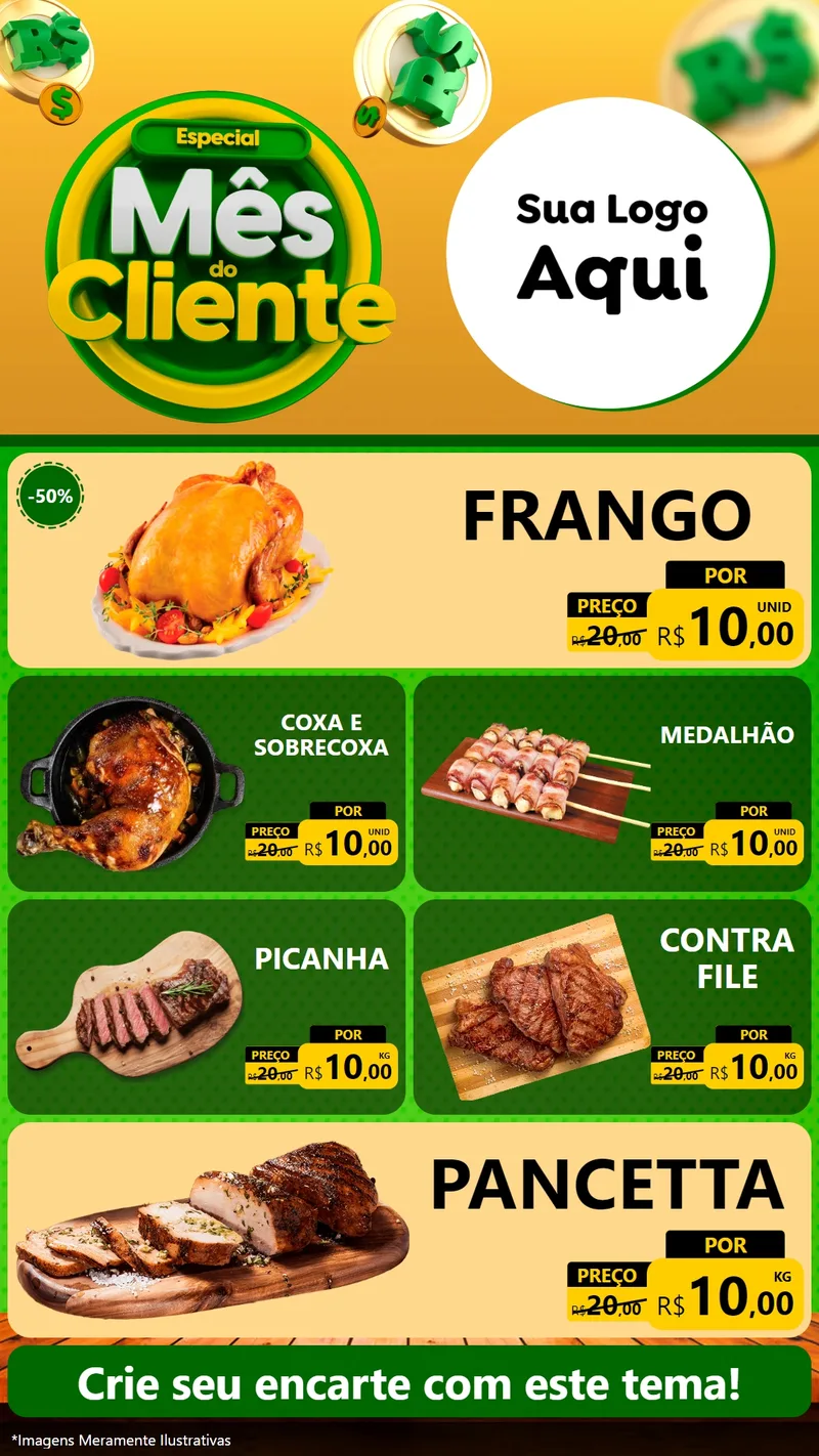 Modelo de TV para TV Vertical com o tema Especial Mês do Cliente para Assados