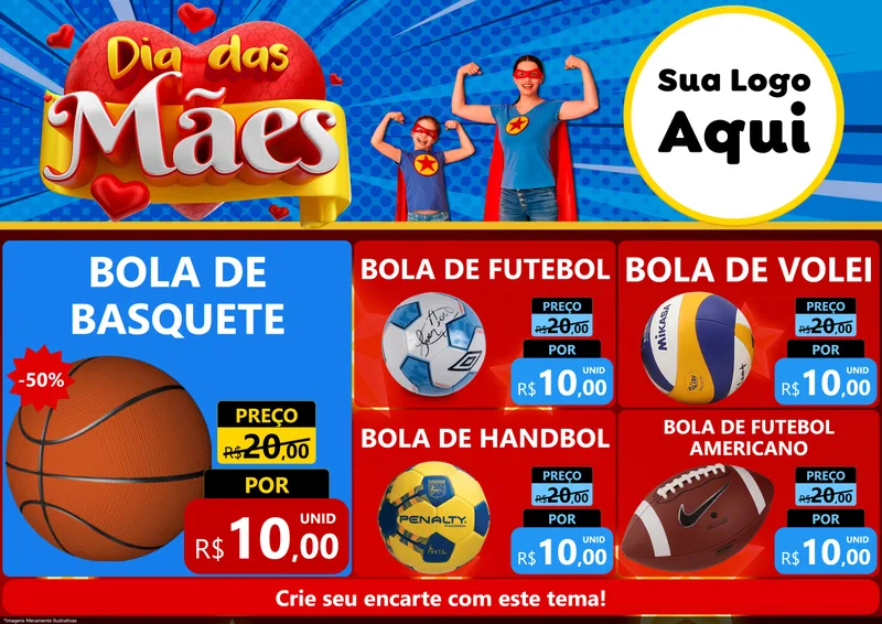 Modelo de Encarte para Encarte A4 Horizontal com o tema Dia das Mães para Artigos Esportivos