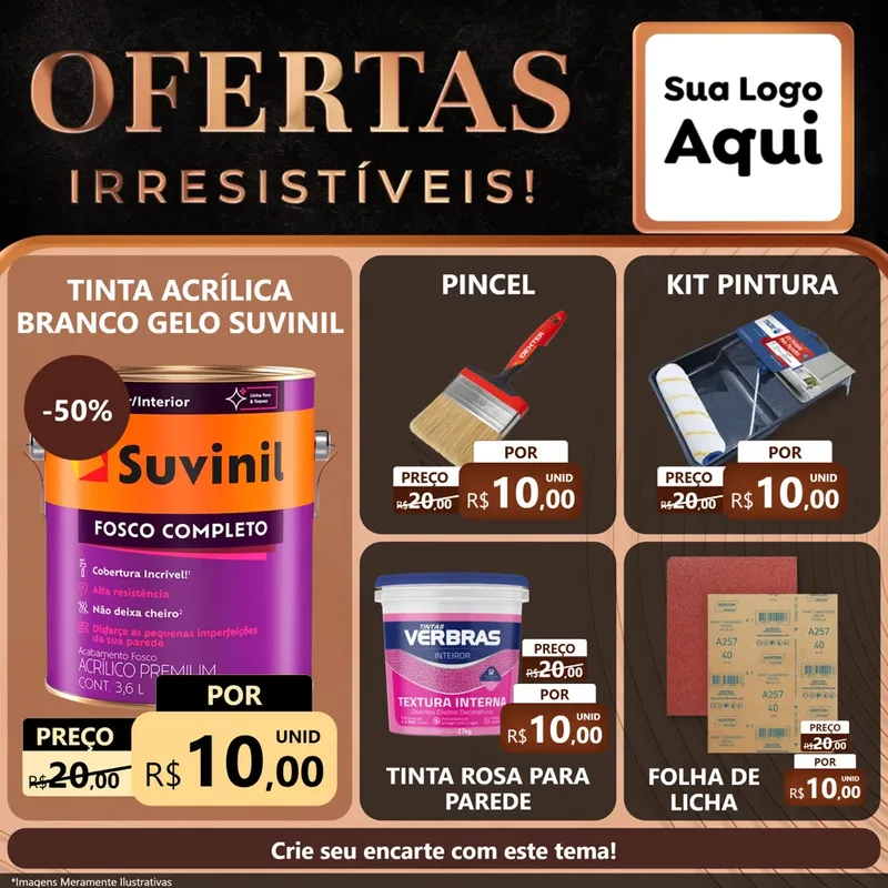 Modelo de Rede Social para Feed Facebook com o tema Ofertas Irresistíveis! para Tintas e Ferramentas