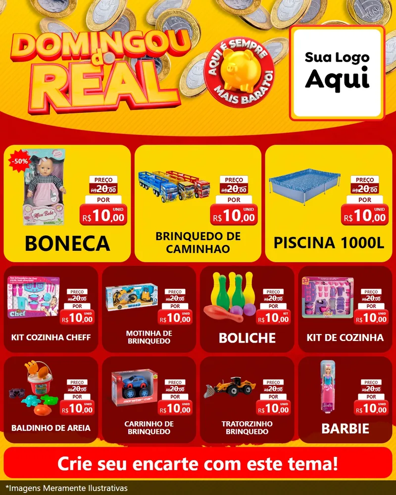 Modelo de Rede Social para Feed Instagram com o tema Domingou do Real para Brinquedos