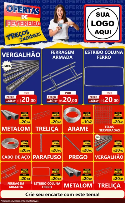 Modelo de Encarte para Encarte Grande com o tema Ofertas de Fevereiro - Preços Incríveis para Ferragens