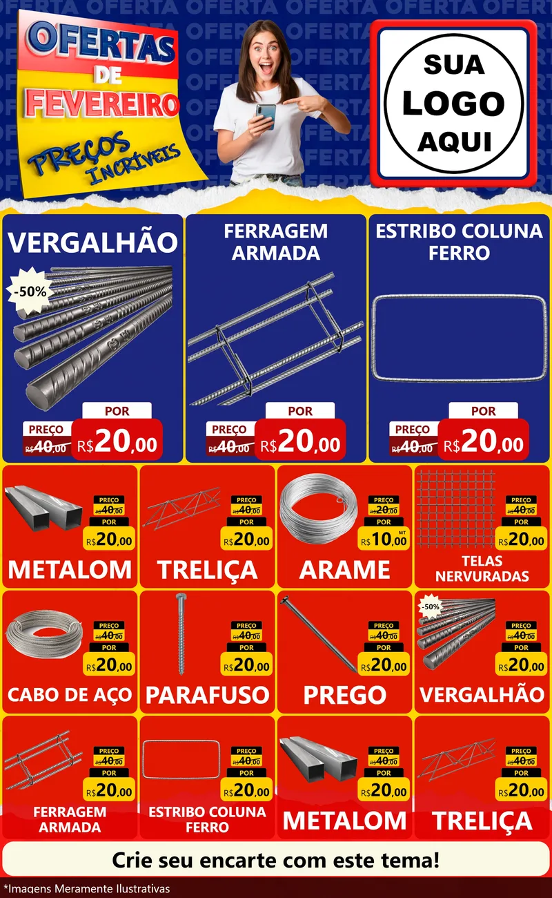 Modelo de Encarte para Encarte Grande com o tema Ofertas de Fevereiro - Preços Incríveis para Ferragens