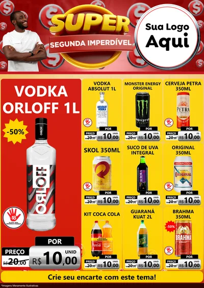Modelo de Encarte para Encarte A4 Vertical com o tema Super Segunda Imperdível para Distribuidora de bebidas