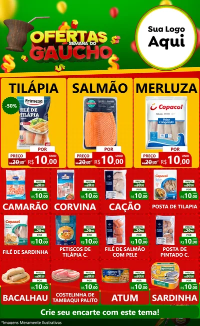 Modelo de Encarte para Encarte Grande com o tema Ofertas Semana Do Gaúcho para Peixaria
