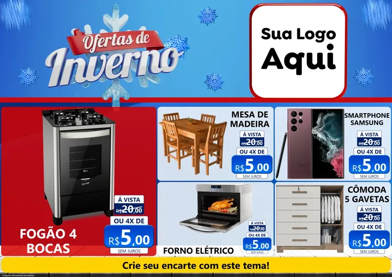 Modelo de Encarte para Encarte A4 Horizontal com o tema Ofertas de Inverno para Móveis e Eletro