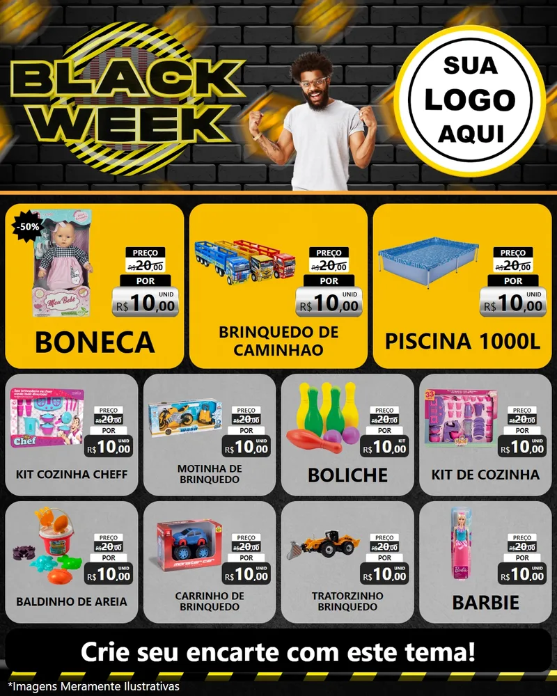 Modelo de Rede Social para Feed Instagram com o tema Black Week para Brinquedos