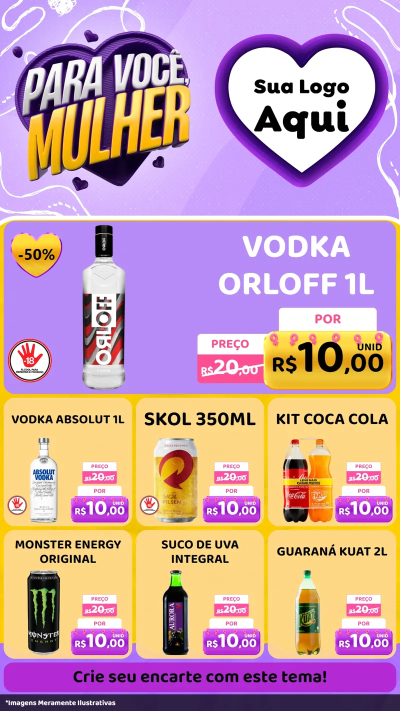 Modelo de Rede Social para Stories com o tema Para Você, Mulher para Distribuidora de bebidas