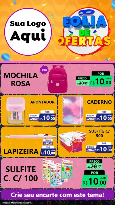 Modelo de TV para TV Vertical com o tema Folia de Ofertas para Papelaria