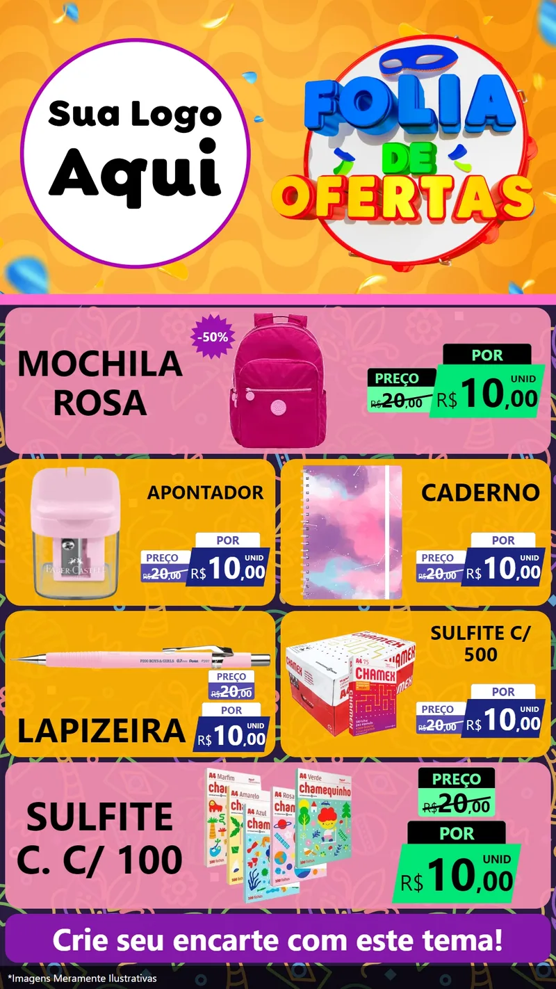 Modelo de TV para TV Vertical com o tema Folia de Ofertas para Papelaria