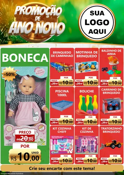 Modelo de Encarte para Encarte A4 Vertical com o tema Promoção de Ano Novo para Brinquedos