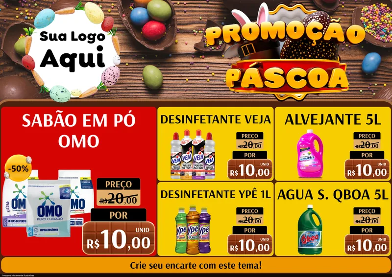 Modelo de Encarte para Encarte A4 Horizontal com o tema Promoção Páscoa para Produtos de Limpeza