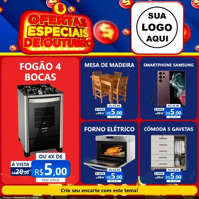 Modelo de Rede Social para Feed Facebook com o tema Ofertas Especiais de Outubro para Móveis e Eletro