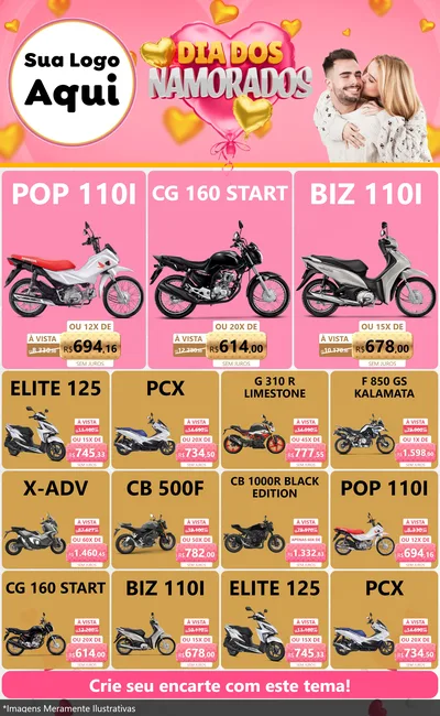 Modelo de Encarte para Encarte Grande com o tema Dia dos Namorados para Concessionaria de Motos