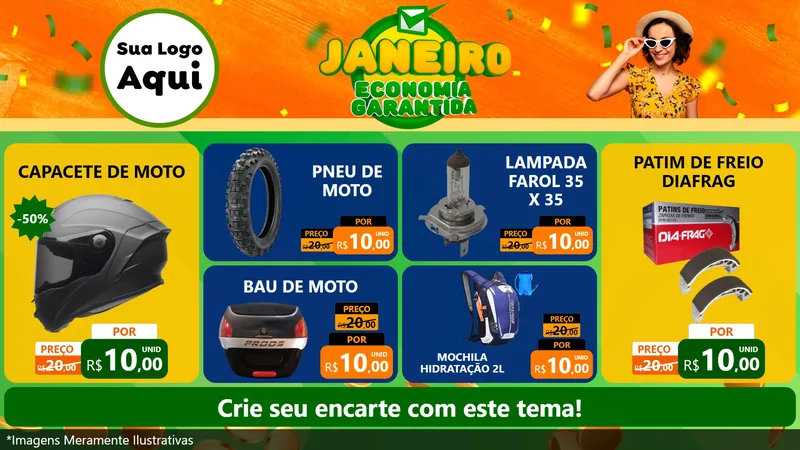 Modelo de TV para TV Horizontal com o tema Janeiro - Economia Garantida para Moto peças