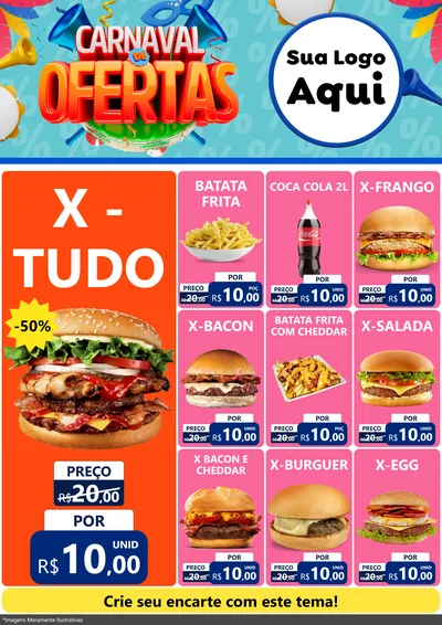 Modelo de Encarte para Encarte A4 Vertical com o tema Carnaval de Ofertas para Hamburgueria