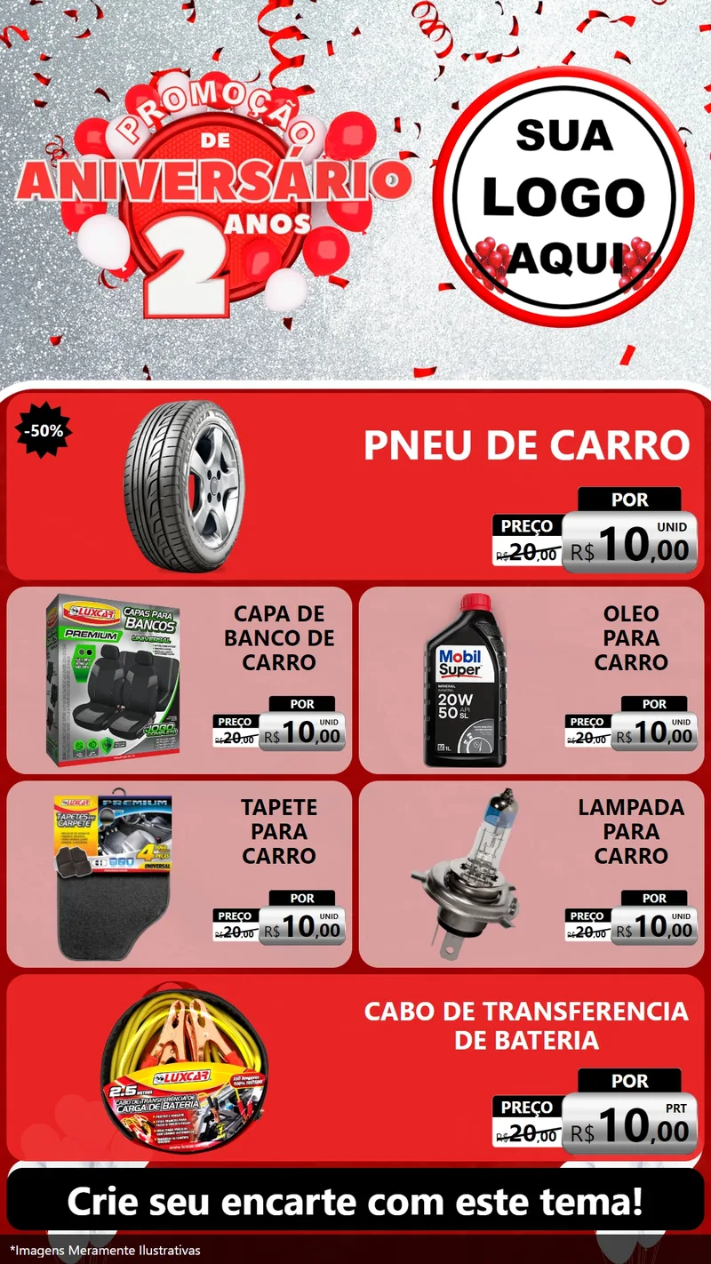 Modelo de TV para TV Vertical com o tema Promoção de Aniversário - 2 Anos para Auto peças