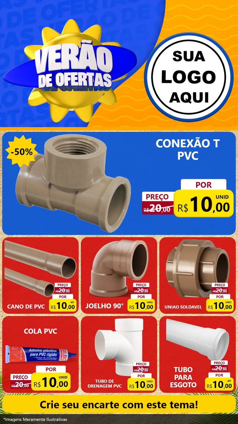 Modelo de Rede Social para Stories com o tema Verão de Ofertas para Tubos e conexões