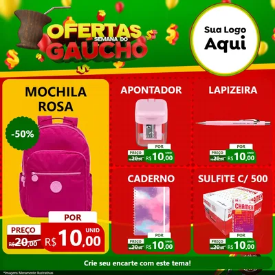 Modelo de Rede Social para Feed Facebook com o tema Ofertas Semana Do Gaúcho para Papelaria