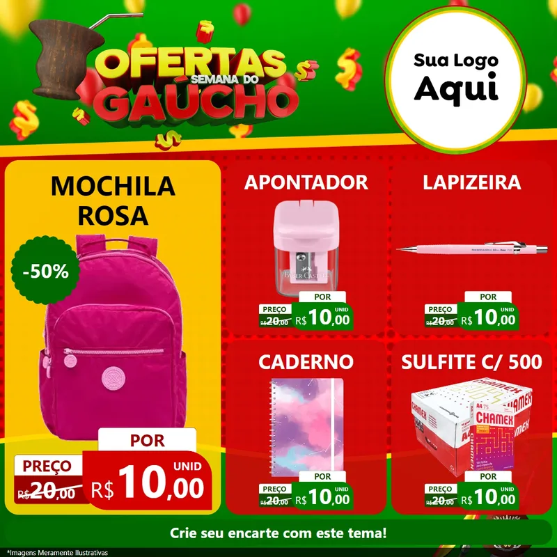 Modelo de Rede Social para Feed Facebook com o tema Ofertas Semana Do Gaúcho para Papelaria