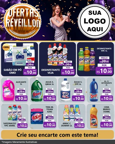 Modelo de Rede Social para Feed Instagram com o tema Ofertas de Réveillon para Produtos de Limpeza