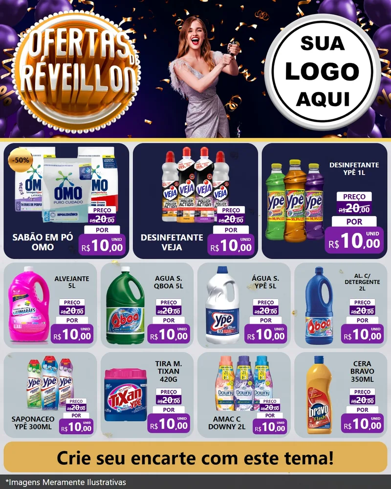 Modelo de Rede Social para Feed Instagram com o tema Ofertas de Réveillon para Produtos de Limpeza