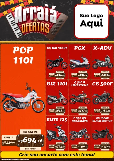 Modelo de Encarte para Encarte A4 Vertical com o tema Arraiá de Ofertas - Junina para Concessionaria de Motos