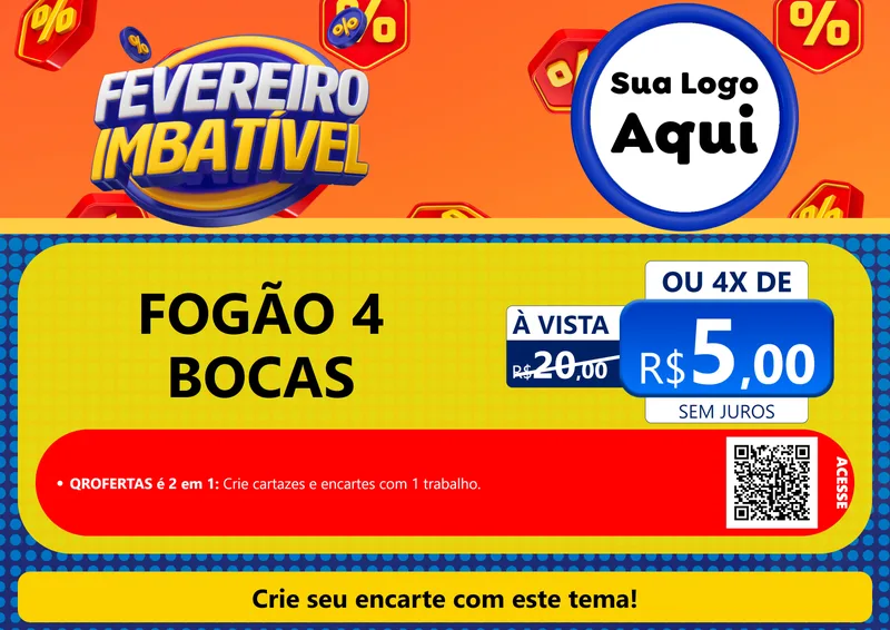 Modelo de Cartaz para Cartaz A4 Horizontal com o tema Fevereiro Imbatível para Móveis e Eletro