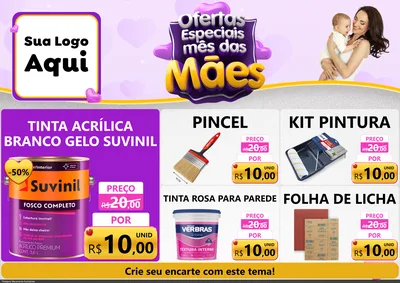 Modelo de Encarte para Encarte A4 Horizontal com o tema Ofertas Especiais - Mês das Mães para Tintas e Ferramentas