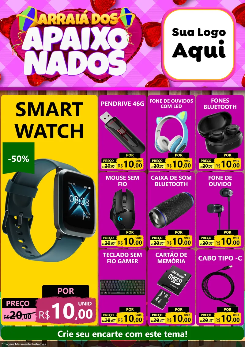 Modelo de Encarte para Encarte A4 Vertical com o tema Arraiá dos Apaixonados para Informática