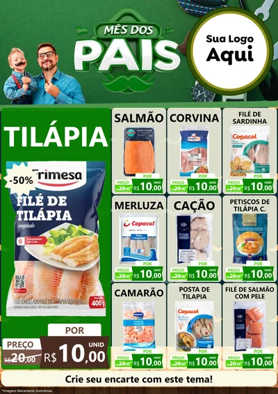 Modelo de Encarte para Encarte A4 Vertical com o tema Mês dos Pais para Peixaria