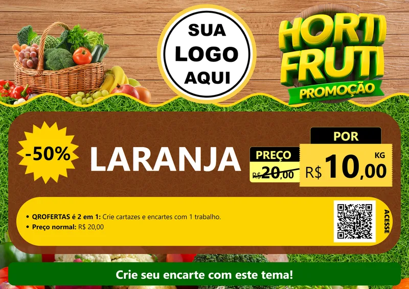 Modelo de Cartaz para Cartaz A4 Horizontal com o tema Hortifrúti Promoção para Hortifrúti