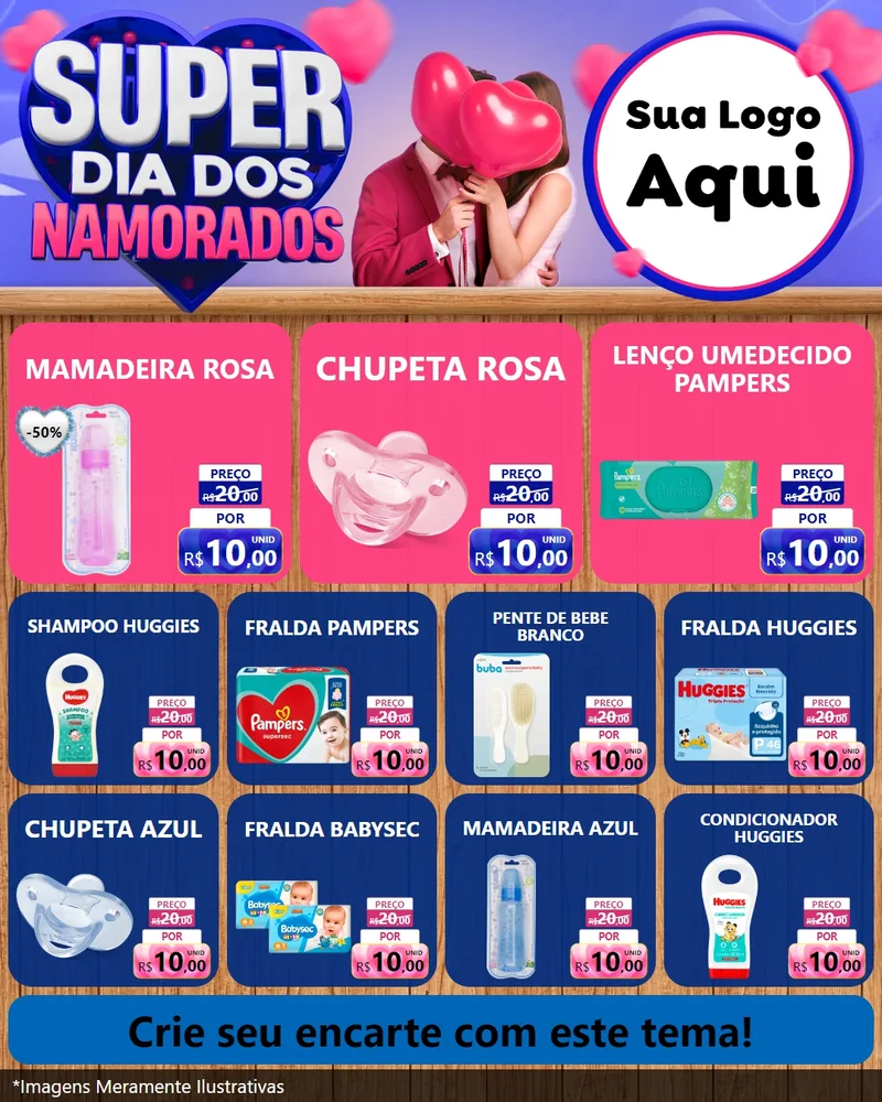Modelo de Rede Social para Feed Instagram com o tema Super Dia dos Namorados para Bebês