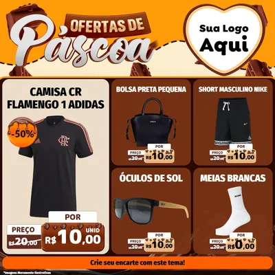 Modelo de Rede Social para Feed Facebook com o tema Ofertas de Páscoa para Roupas e acessórios
