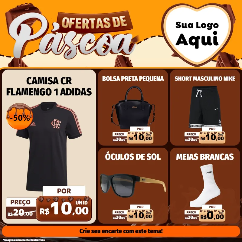 Modelo de Rede Social para Feed Facebook com o tema Ofertas de Páscoa para Roupas e acessórios