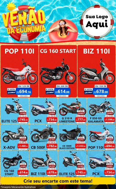 Modelo de Encarte para Encarte Grande com o tema Verão da Economia para Concessionaria de Motos