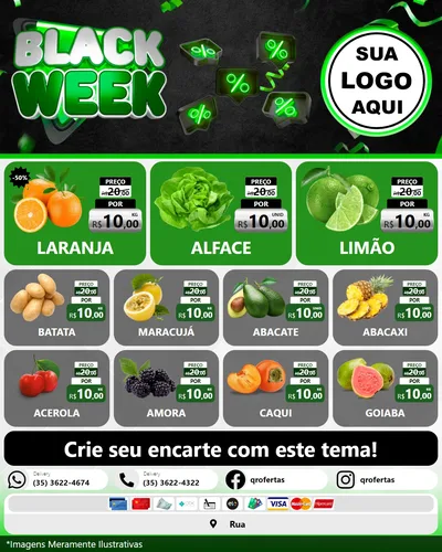 Modelo de Rede Social para Feed Instagram com o tema Black Week para Hortifrúti