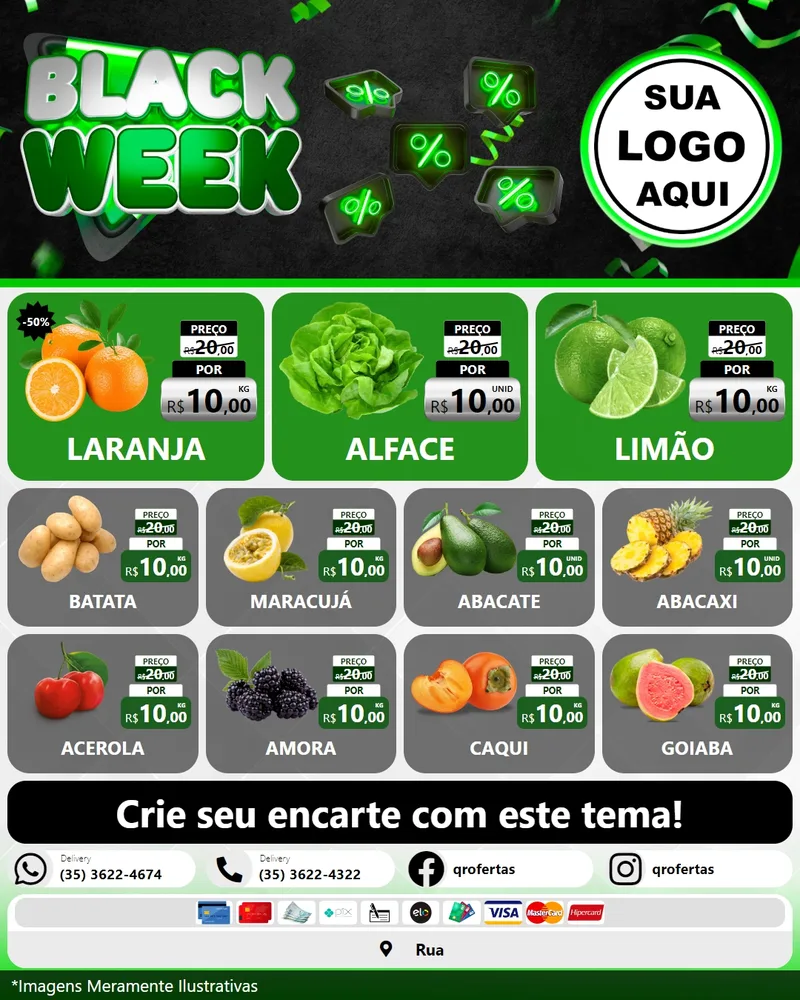 Modelo de Rede Social para Feed Instagram com o tema Black Week para Hortifrúti