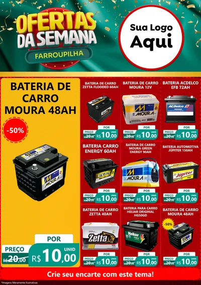 Modelo de Encarte para Encarte A4 Vertical com o tema Ofertas da Semana Farroupilha para Baterias Elétricas