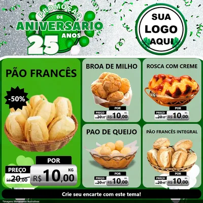 Modelo de Rede Social para Feed Facebook com o tema Promoção de Aniversário - 25 Anos para Padaria