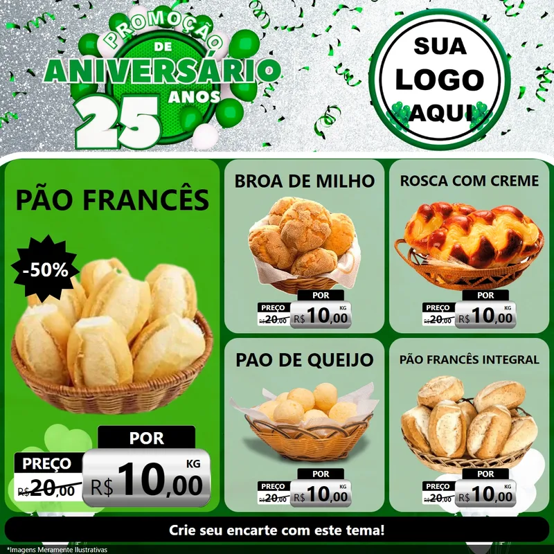 Modelo de Rede Social para Feed Facebook com o tema Promoção de Aniversário - 25 Anos para Padaria
