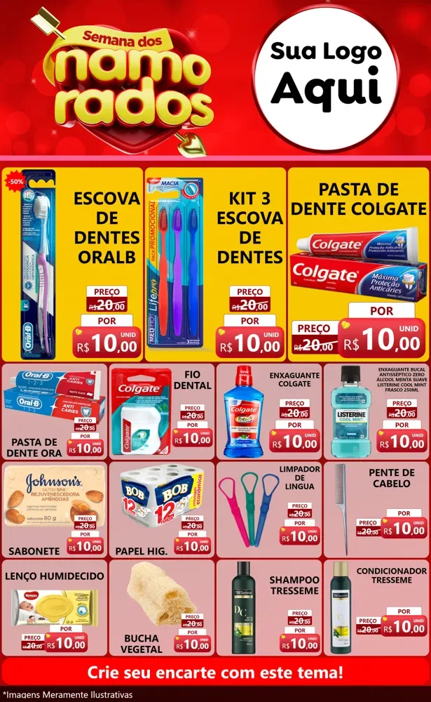 Modelo de Encarte para Encarte Grande com o tema Semana dos namorados para Higiene Pessoal