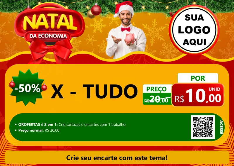 Modelo de Cartaz para Cartaz A4 Horizontal com o tema Natal da Economia para Hamburgueria