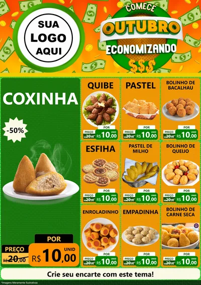 Modelo de Encarte para Encarte A4 Vertical com o tema Comece Outubro Economizando para Salgadaria