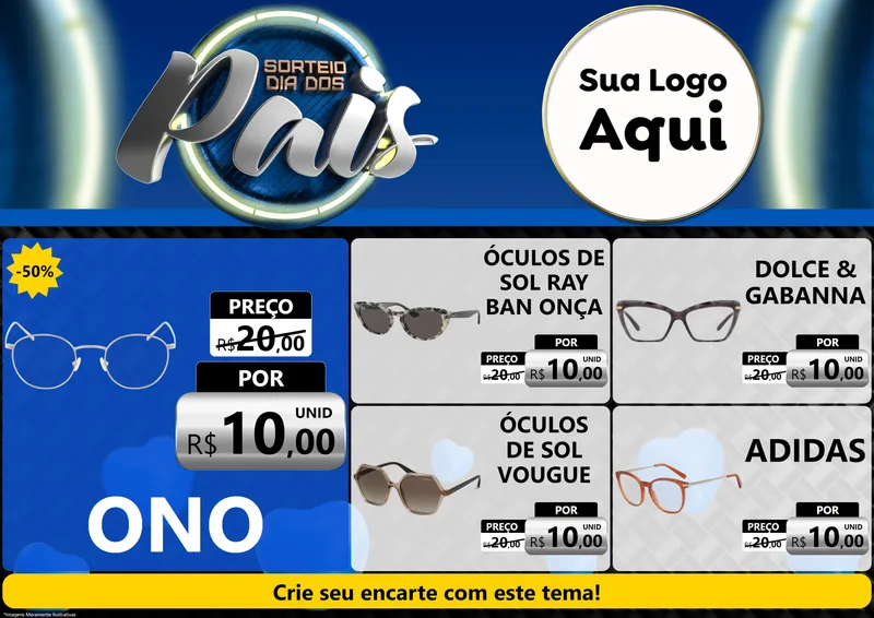 Modelo de Encarte para Encarte A4 Horizontal com o tema Sorteio Dia Dos Pais para Óticas