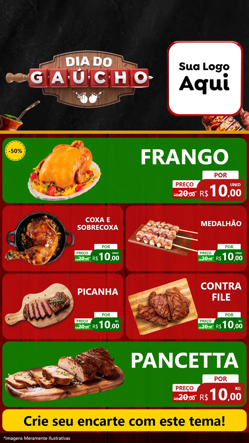 Modelo de TV para TV Vertical com o tema Dia do Gaúcho para Assados