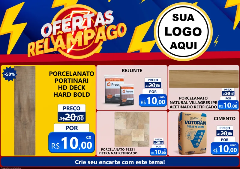 Modelo de Encarte para Encarte A4 Horizontal com o tema Ofertas Relâmpago para Pisos e revestimentos