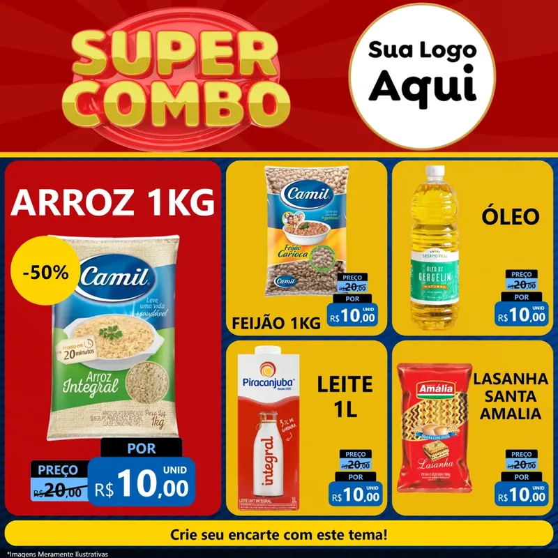 Modelo de Rede Social para Feed Facebook com o tema Super Combo para Supermercado