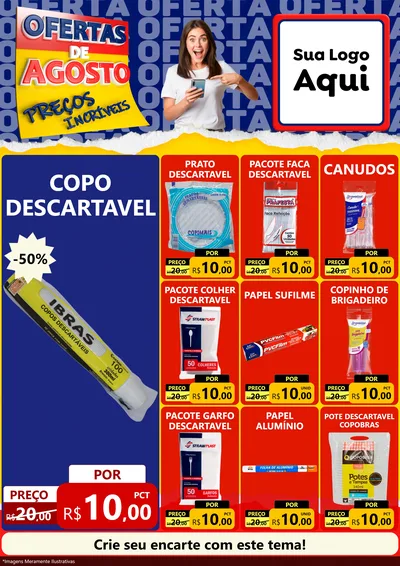 Modelo de Encarte para Encarte A4 Vertical com o tema Ofertas de Agosto - Preços Incríveis para Embalagens